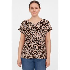 Mirol Women’s Leopard Animal Print Short Sleeve Blouse - Size Medium, Tan/Black